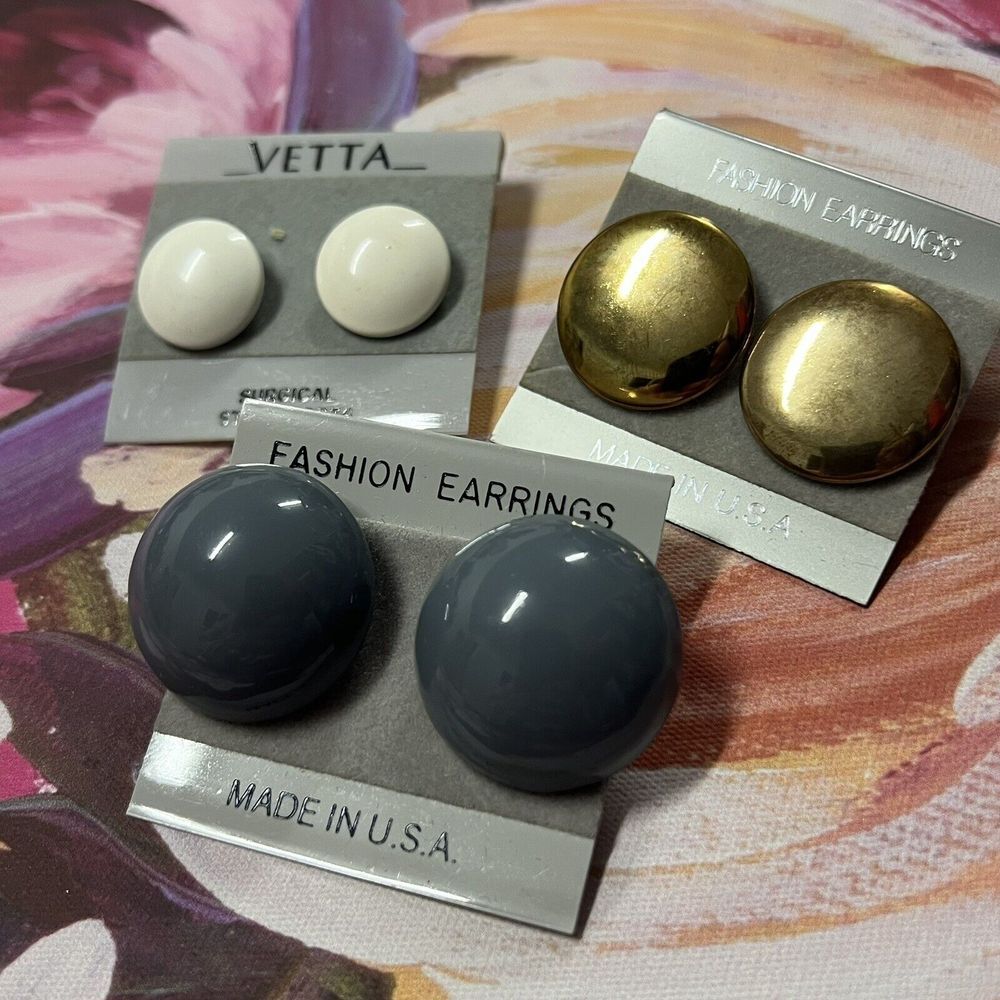 PRETTY Vintage MIXED 3 PAIR LOT OF EARRING‎ Grey White Gold Circles